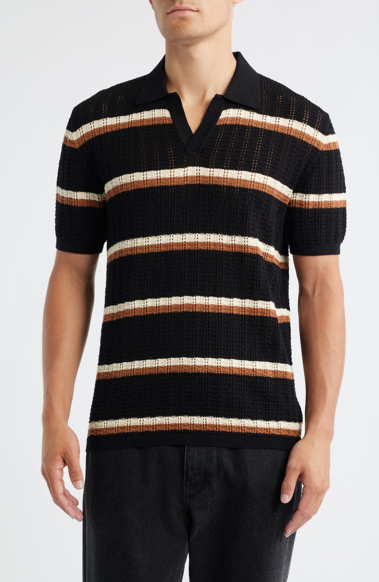 Percival Tessaro Stripe Open Knit Polo, Main, color, Black