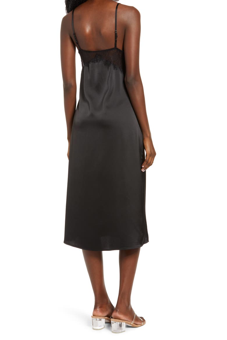 Shari Lace Inset Midi Slipdress, Alternate, color, BLACK