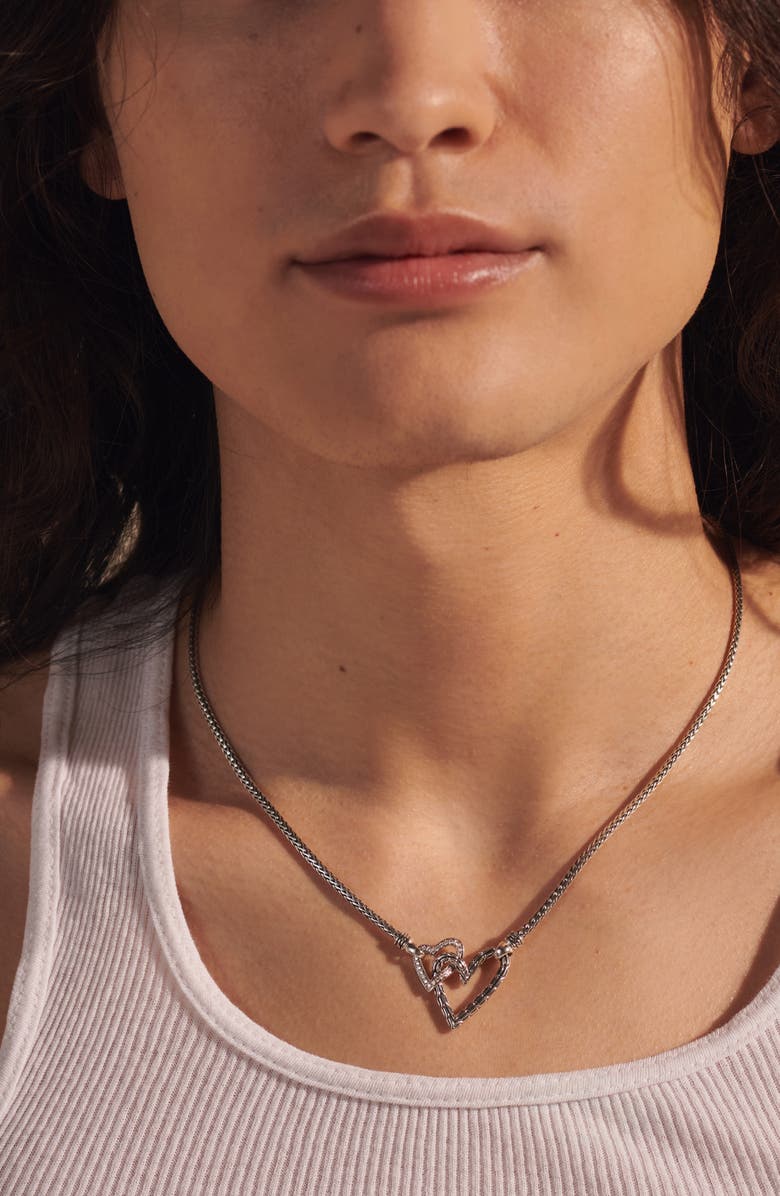 John Hardy Manah Interlocking Pavé Diamond Heart Necklace, Alternate, color, Silver