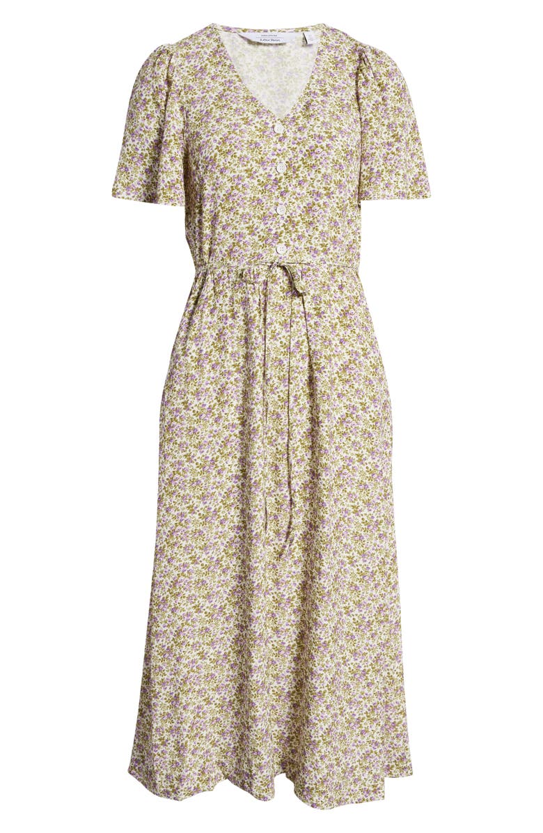 & Other Stories Floral Flutter Sleeve Midi Dress, Alternate, color, 