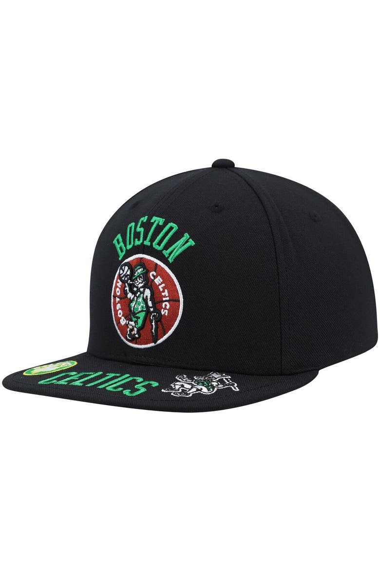Men's Mitchell & Ness Black Boston Celtics Hardwood Classics Front Loaded Snapback Hat, Main, color, Black
