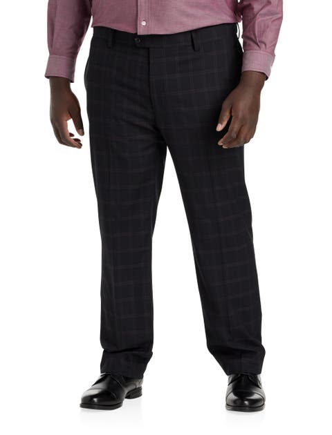Waist-Relaxer Plaid Flat-Front Dress Pants