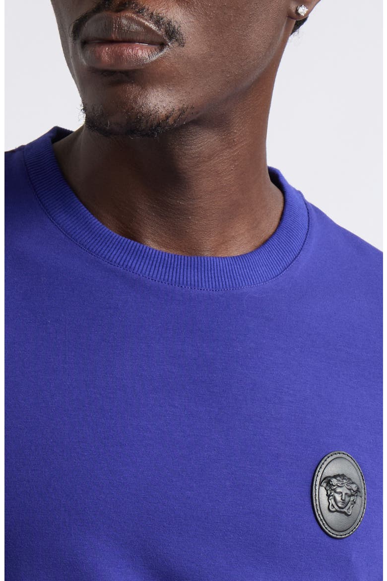 Leather Medusa Patch Stretch Cotton T-Shirt, Alternate, color, BRIGHT INK BLUE