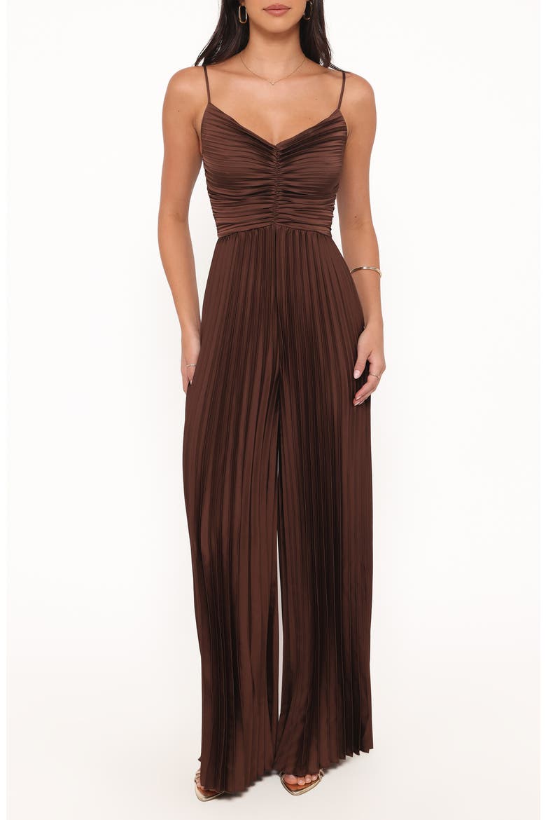 Angelique Pleated Jumpsuit, Main, color, CHOCOLATE BROWN