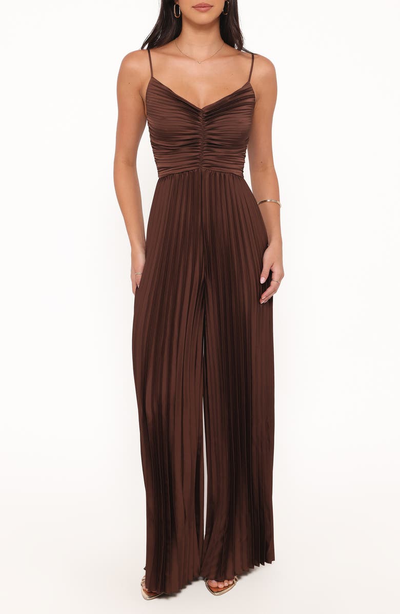 Petal & Pup Angelique Pleated Jumpsuit, Main, color, Chocolate Brown