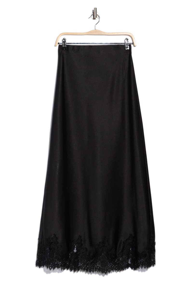 Lace Hem Satin Maxi Skirt, Alternate, color, BLACK