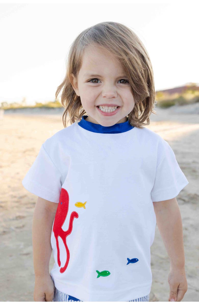 Florence Eiseman Knit Shirt With Octopus And Fish, Alternate, color, White/Royal