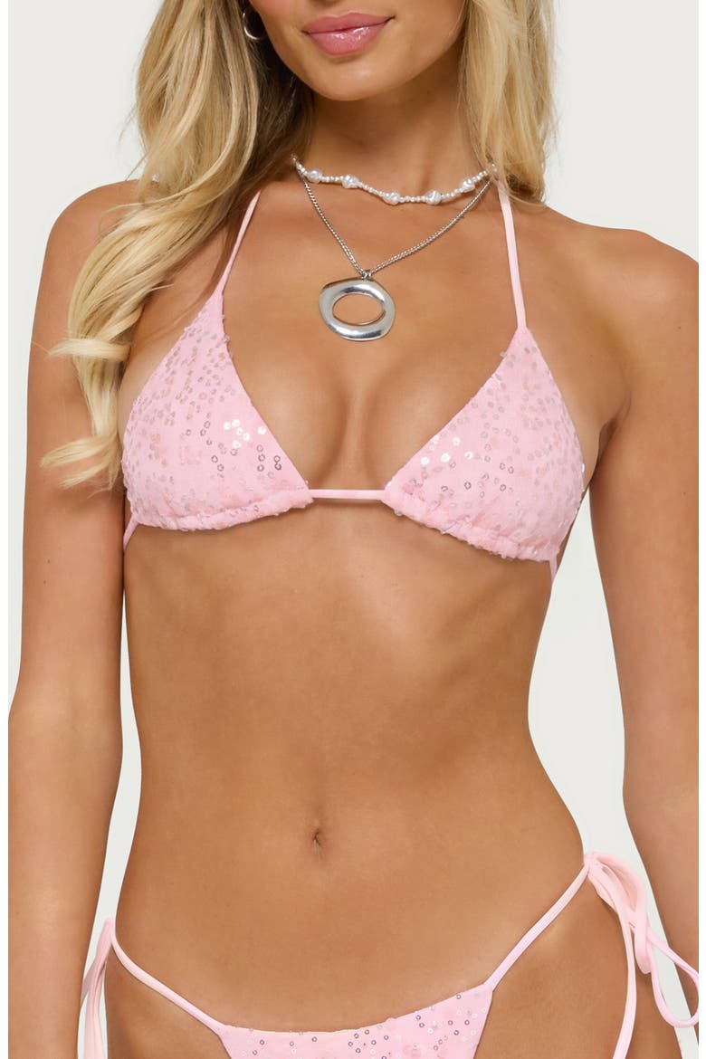 Naomey Sequin Halter Swim Top, Main, color, LIGHT-PINK