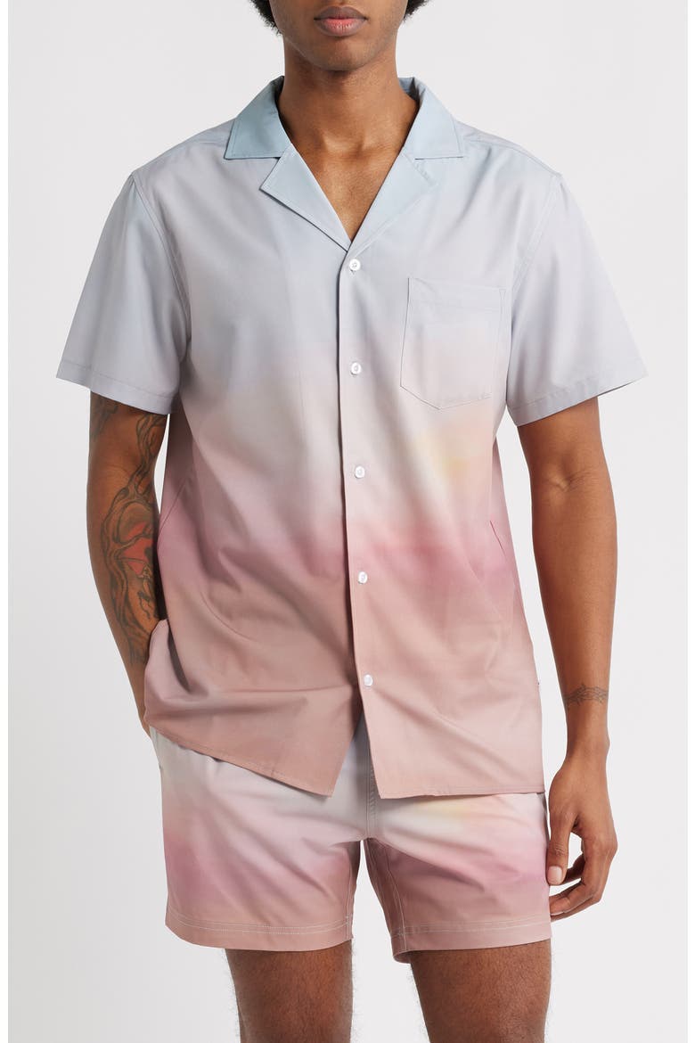 Sunset Weekend Short Sleeve Performance Button-Up Shirt, Main, color, MULTI