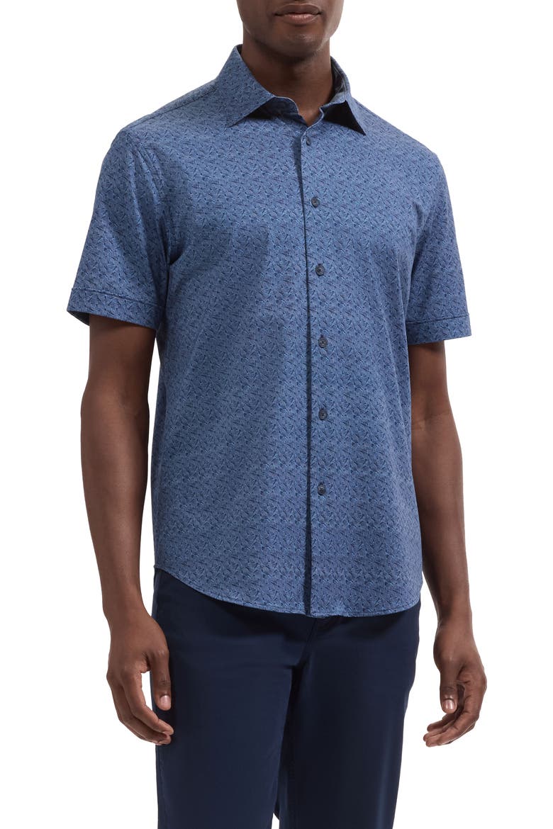 Miles OoohCotton® Tech Print Button-Up Shirt, Main, color, NAVY