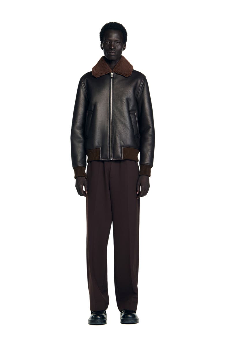 SANDRO Reversed leather jacket, Alternate, color, Chocolate