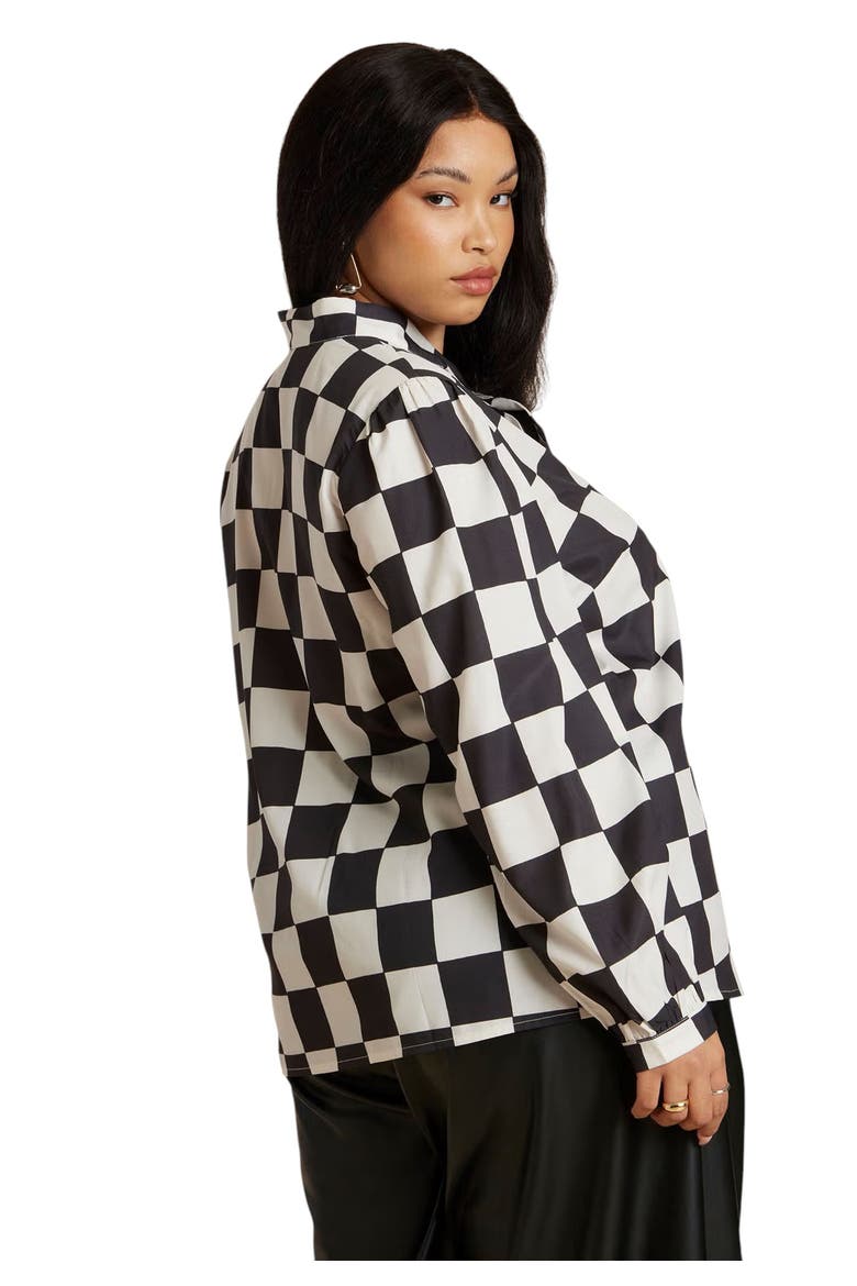 Printed Crepe Tie Neck Blouse (Plus), Alternate, color, CHECKERED