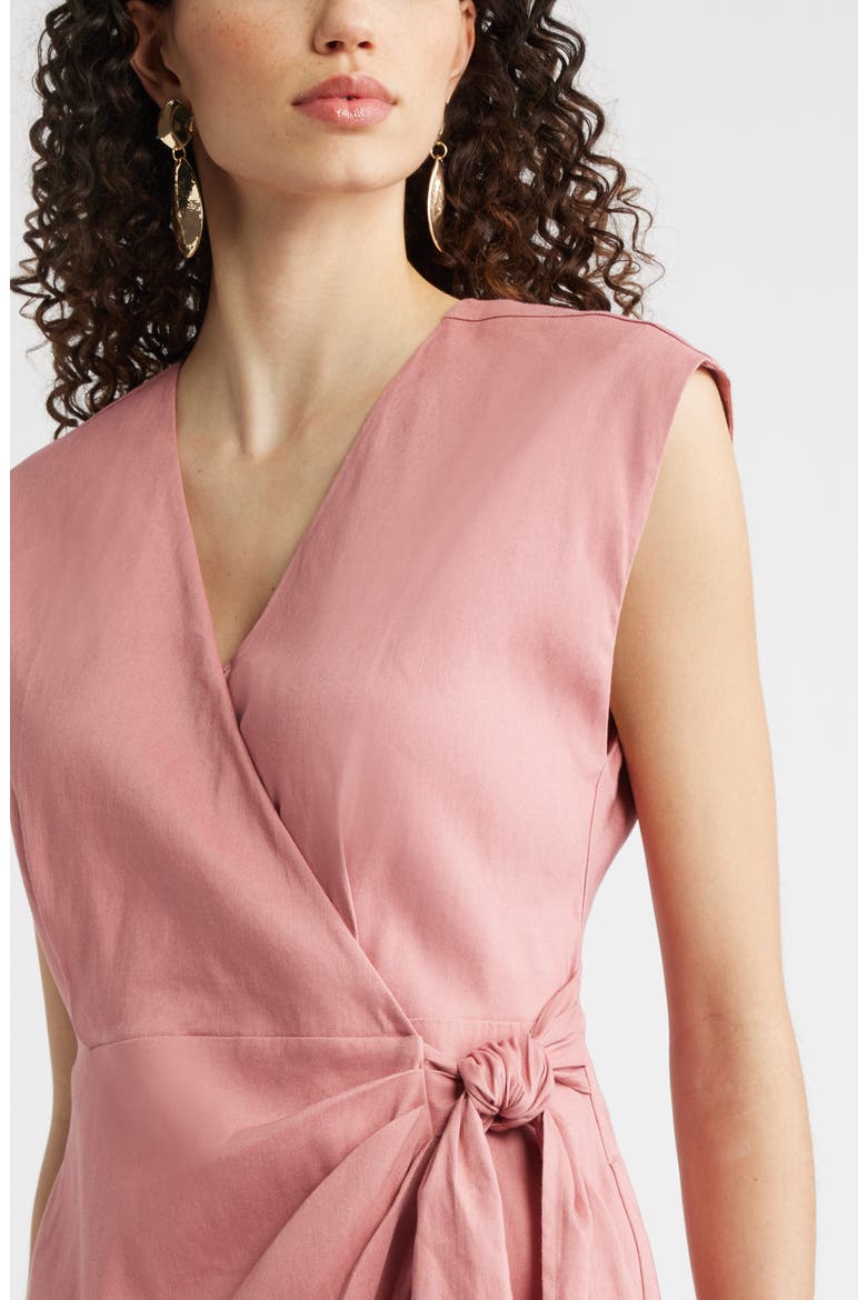 Linen Blend Wrap Dress, Alternate, color, PINK COMPACT