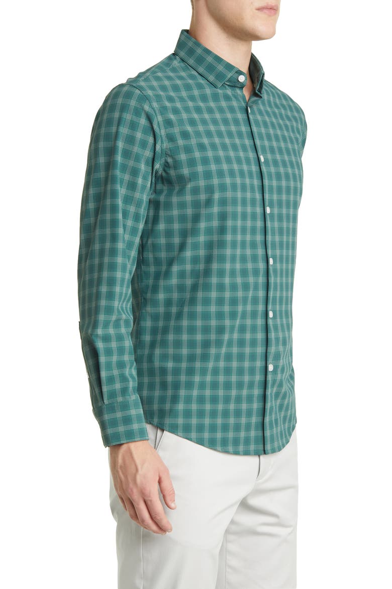 Leeward Trim Fit Bistro Green Check Peformance Button-Up Shirt, Alternate, color, GREEN