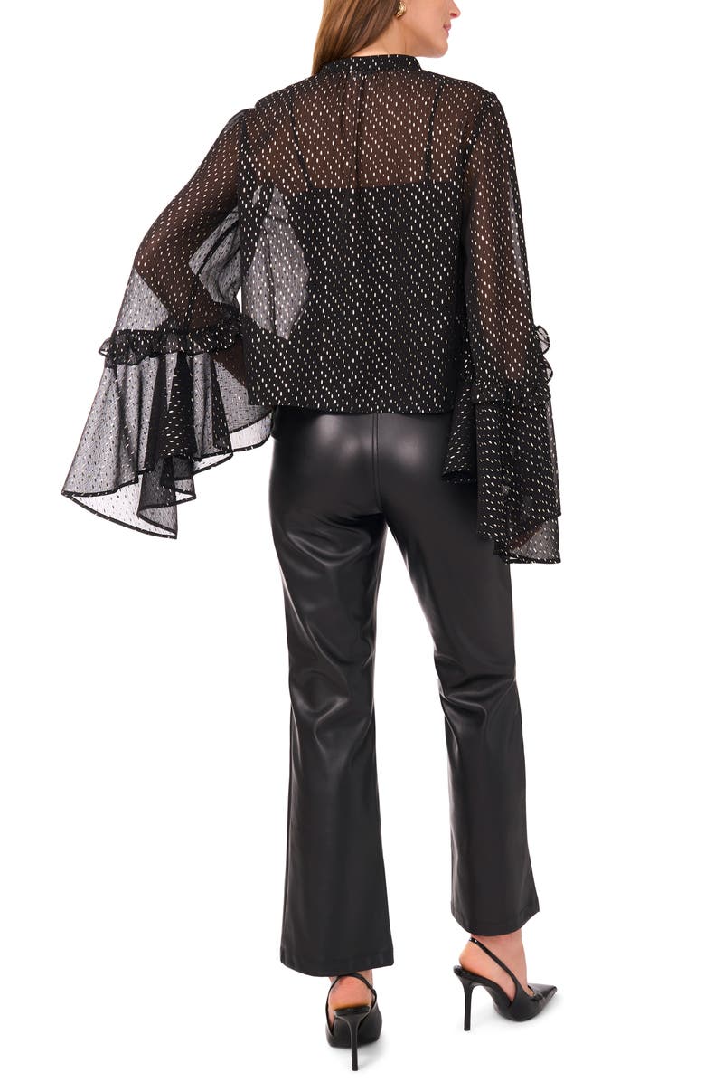 Vince Camuto Metallic Print Ruffle Sleeve Chiffon Top, Alternate, color, Rich Black