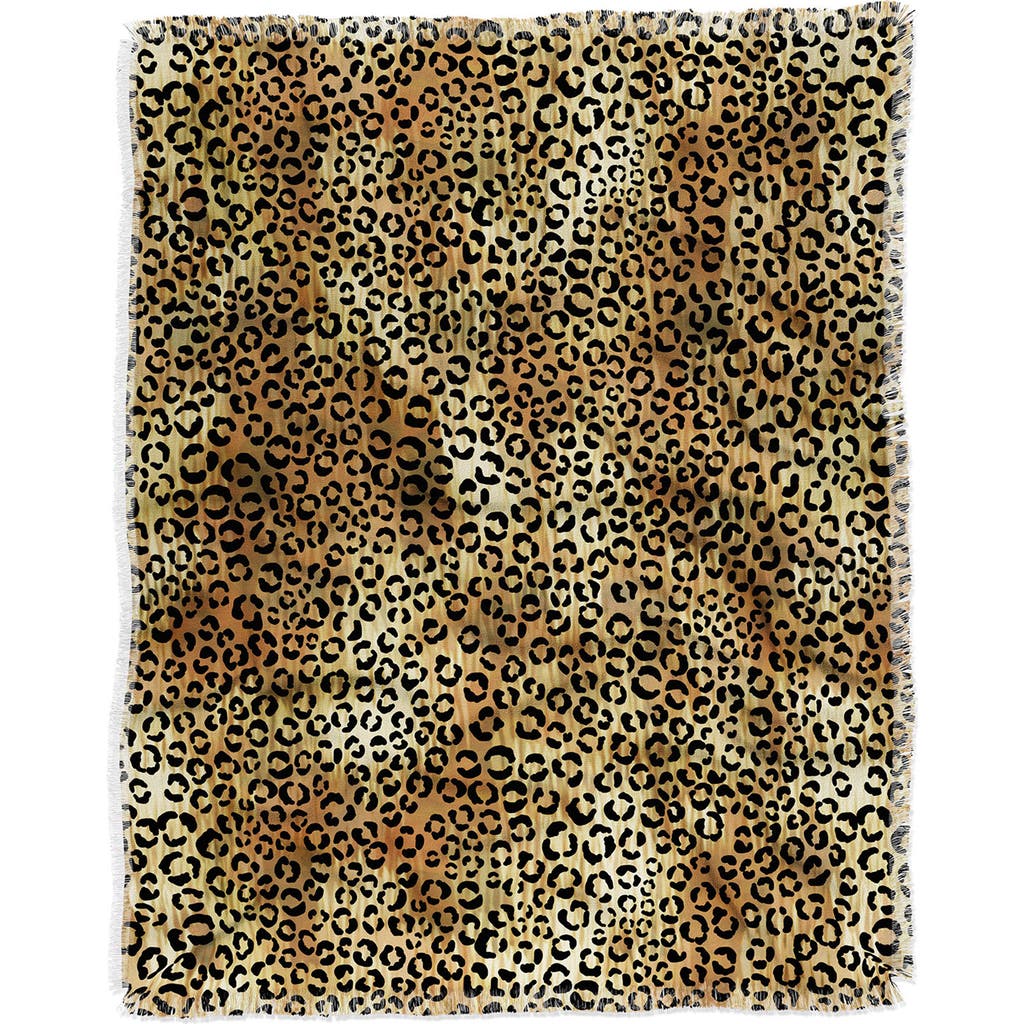 Deny Designs Leopard Print Fringe Trim Throw Blanket In Brown