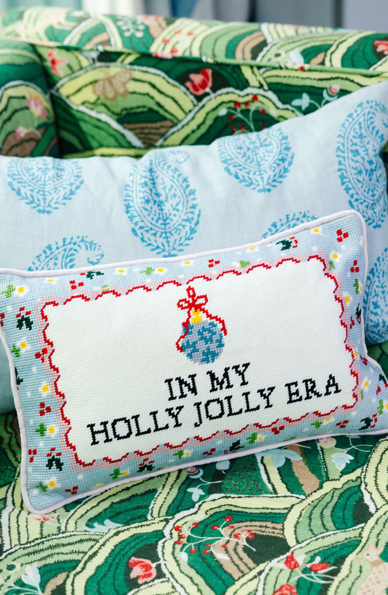 Furbish Holly Jolly Era Needlepoint Pillow, Alternate, color, Holly Jolly Era