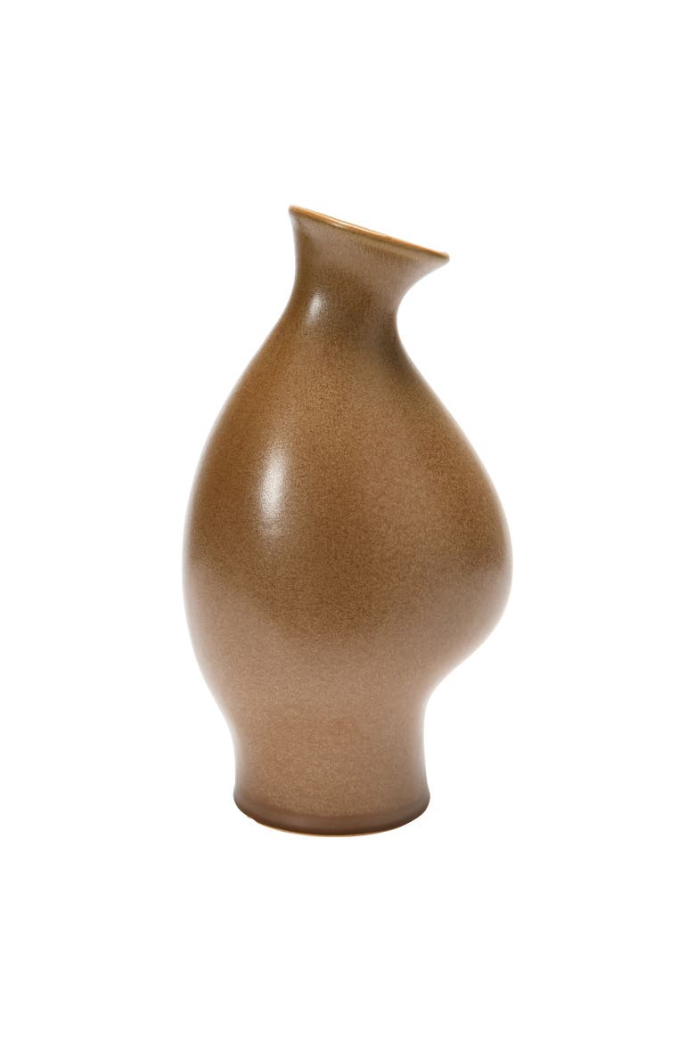Stoneware Organic Shaped Vase, Speckled Reactive Glaze, Alternate, color, Brown