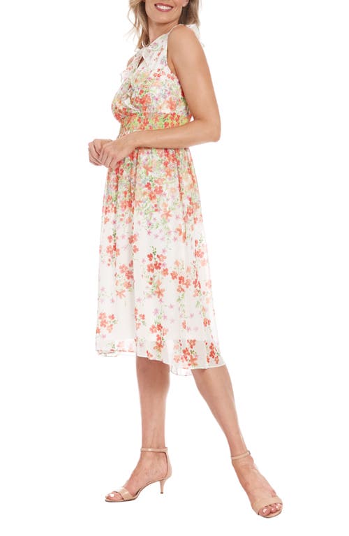 London Times Floral Sleeveless Empire Waist Chiffon Midi Dress In Raspberry