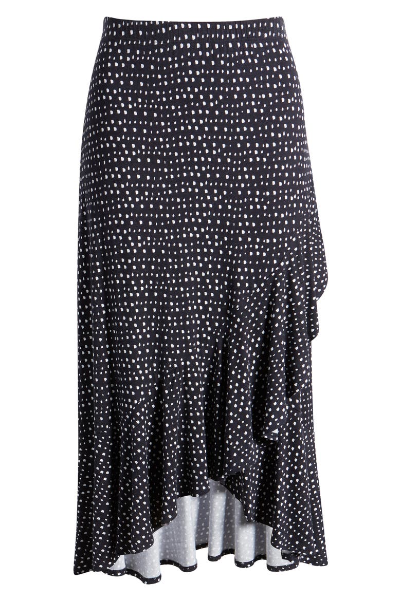 Flounce Midi Skirt, Alternate, color, BLACK/ IVORY