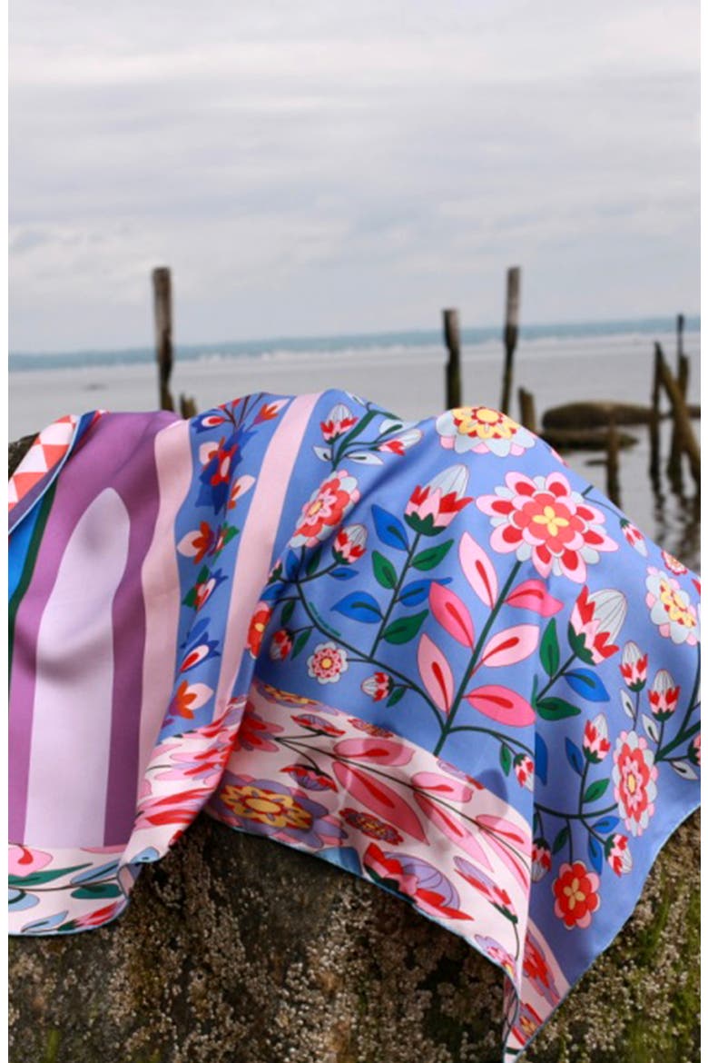 Double Sided Silk Scarf Of Flower Imagination, Alternate, color, Purple