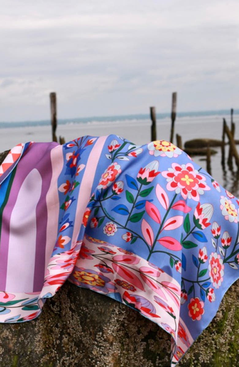 Jessie Zhao New York Double Sided Silk Scarf Of Flower Imagination, Alternate, color, Purple