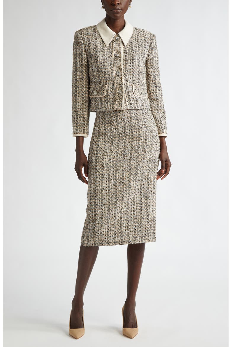 Metallic Collage Tweed Pencil Skirt, Alternate, color, PINK BLUSH/ SHADOW MULTI