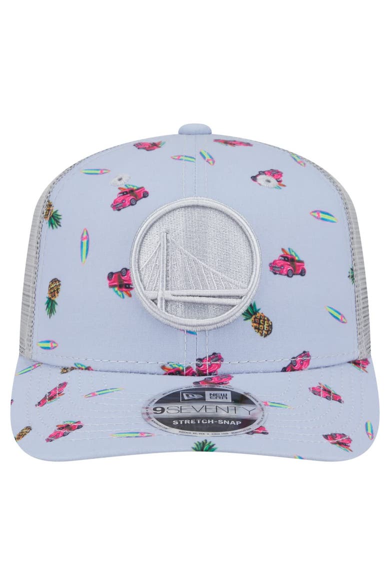 Men's New Era Light Blue/Gray Golden State Warriors Adventure Aloha Pattern 9SEVENTY Stretch-Snap Hat, Alternate, color, Light Blue