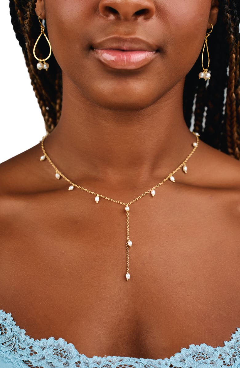 Kiara by Ki-Ele Sarah Pearl Charm Y-Necklace, Alternate, color, Gold