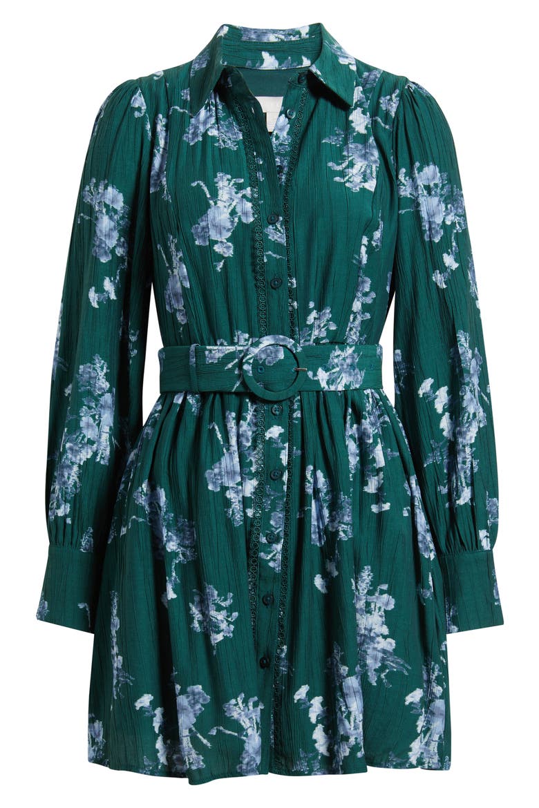 Floral Lace Inset Belted Mini Shirtdress, Alternate, color, GREEN- BLUE STACEY FLORAL