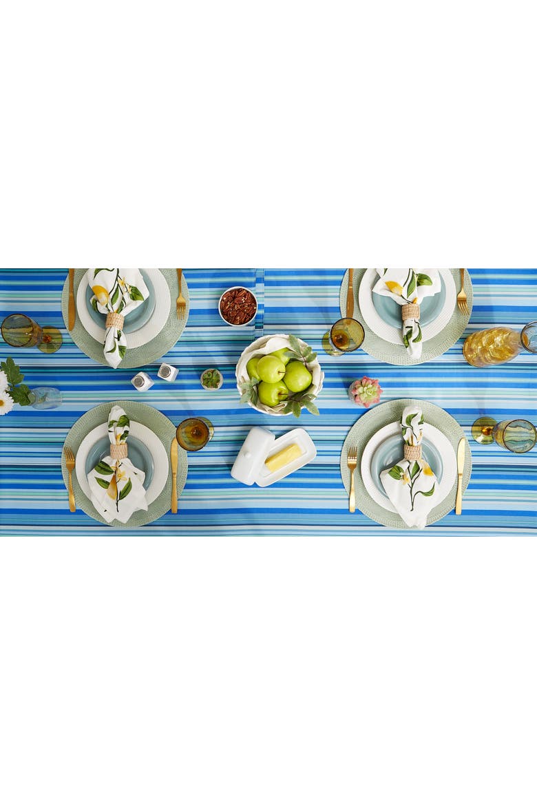 Outdoor Printed Tablecloth 60 Round, Alternate, color, Blue Ocean Stripe
