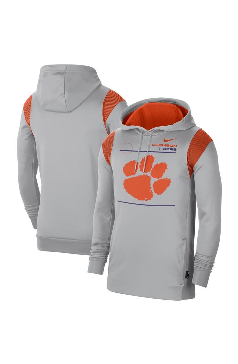Nike Men's Nike Gray Clemson Tigers 2021 Team Sideline Performance Pullover Hoodie, Main, color, 