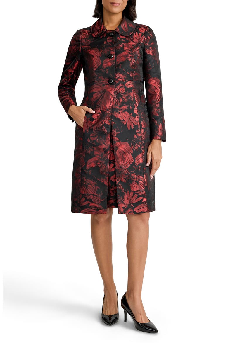 Floral Jacquard Peter Pan Collar Topper, Main, color, FIRE RED/ BLACK