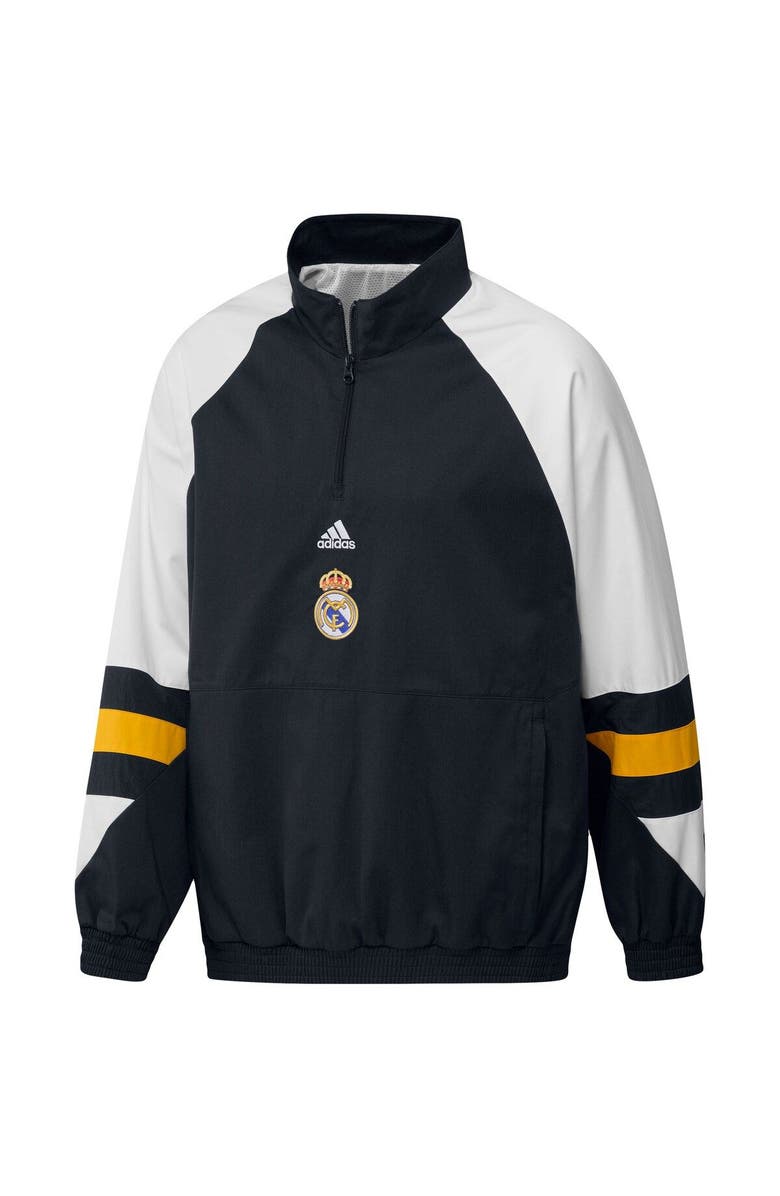 adidas Men's adidas Navy Real Madrid Football Icon Raglan Quarter-Zip Top, Alternate, color,