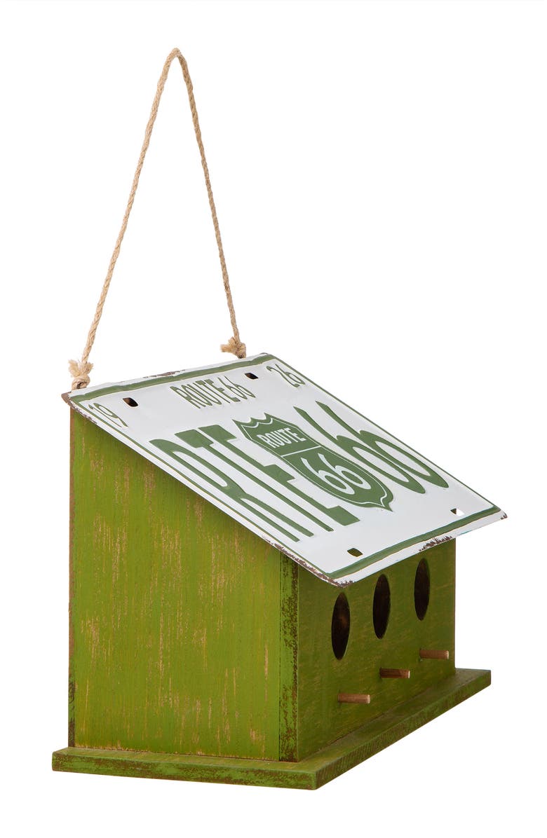 Glitzhome 14"L Distressed MDF and Metal Decorative Outdoor Hanging Garden Birdhouse, Alternate, color, Green