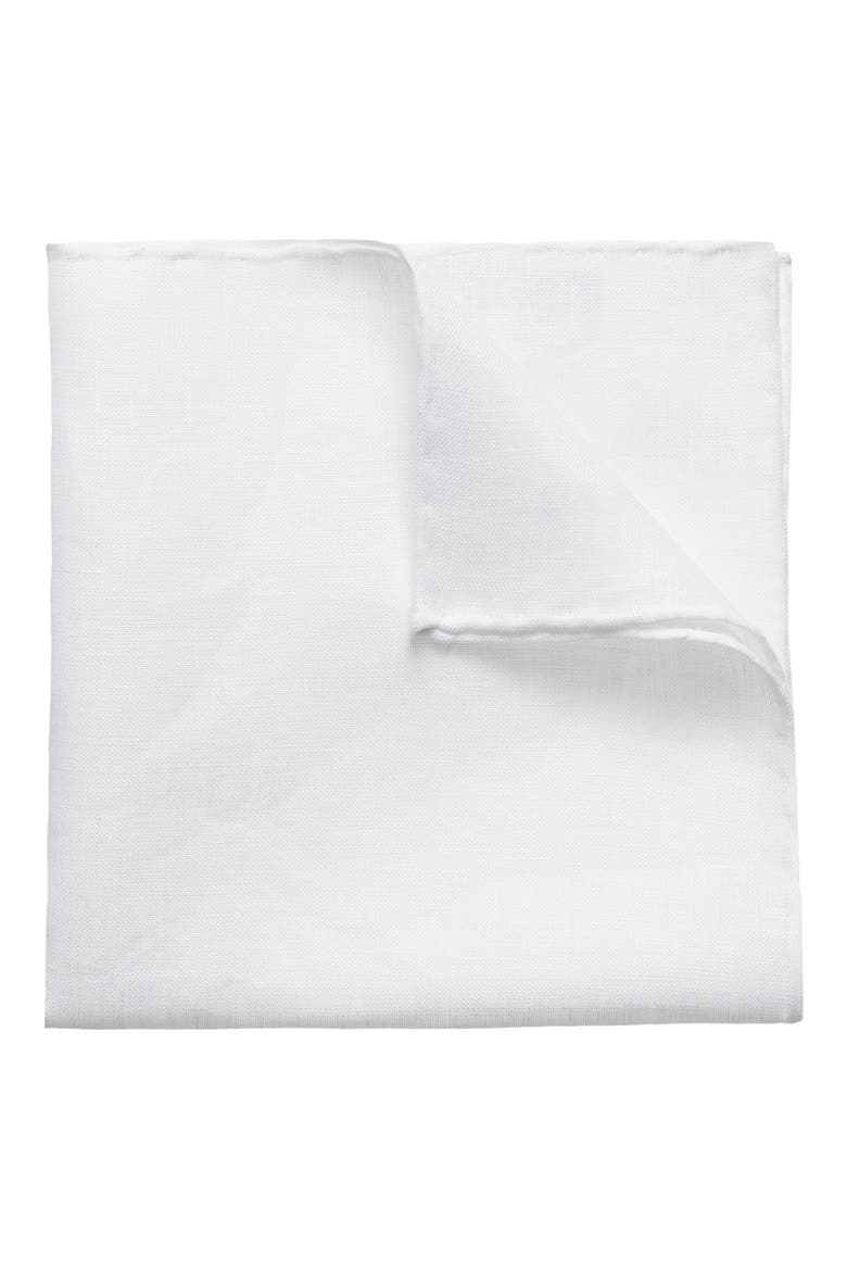 Solid Linen Pocket Square, Alternate, color, WHITE