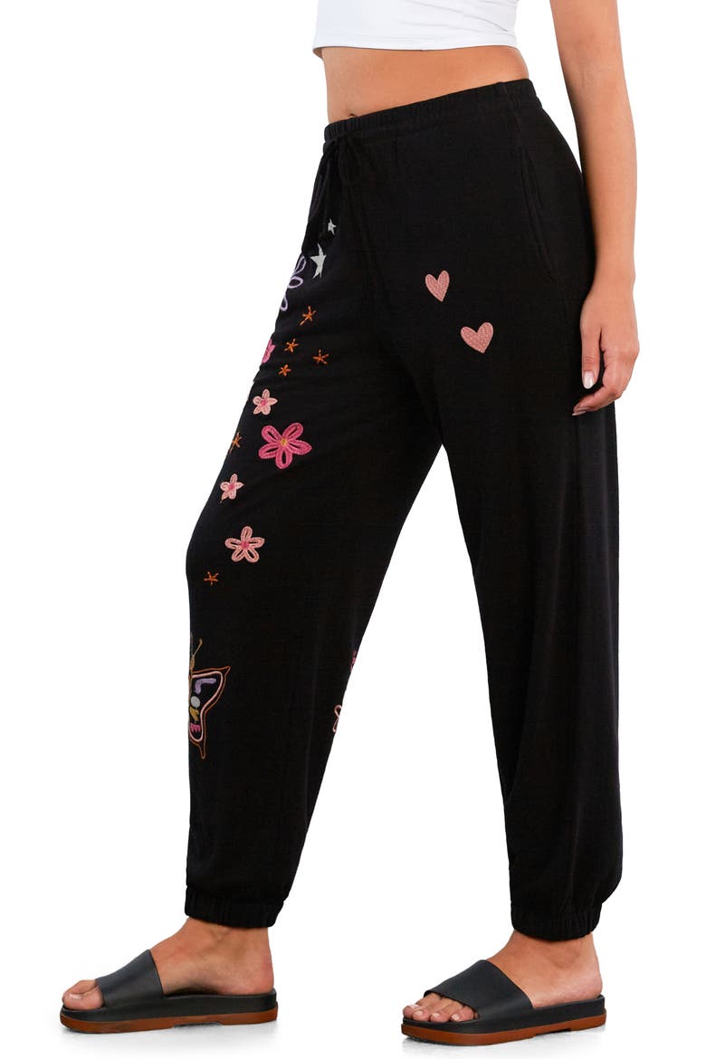 In Full Bloom Embroidered Joggers, Alternate, color, INK