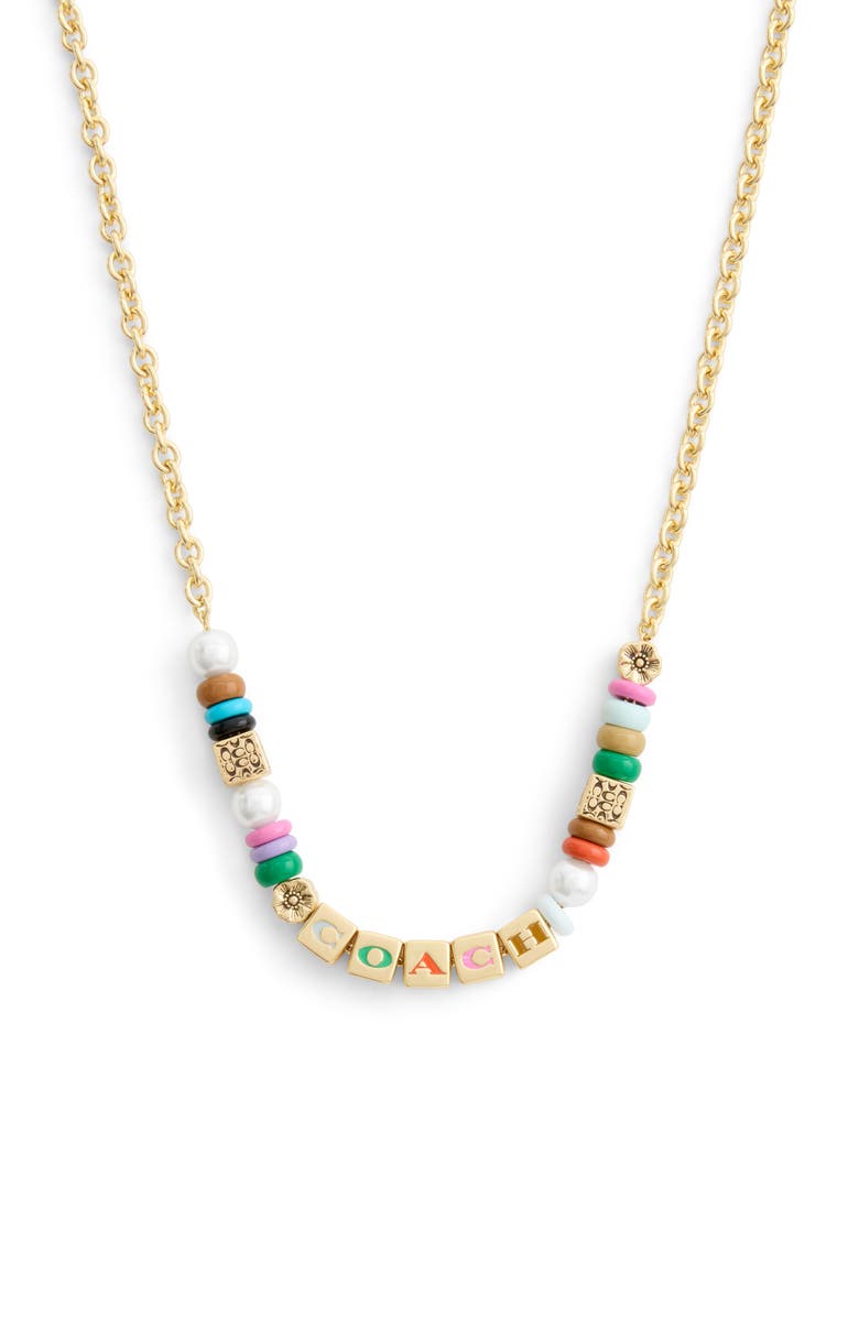 COACH Logo Pendant Multibead Frontal Necklace, Main, color, 