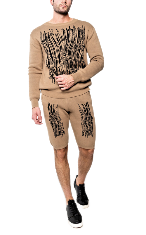 Dai Moda Mens' Caviar Embroidery Print Sweater