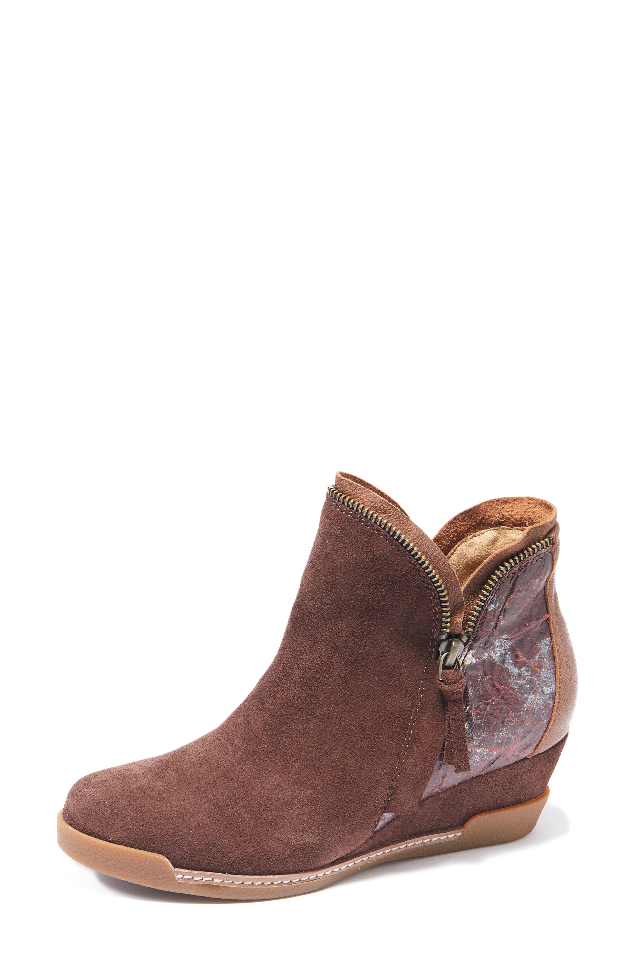 Dana Wedge Bootie, Alternate, color, DARK BROWN SUEDE WITH FOLIAGE