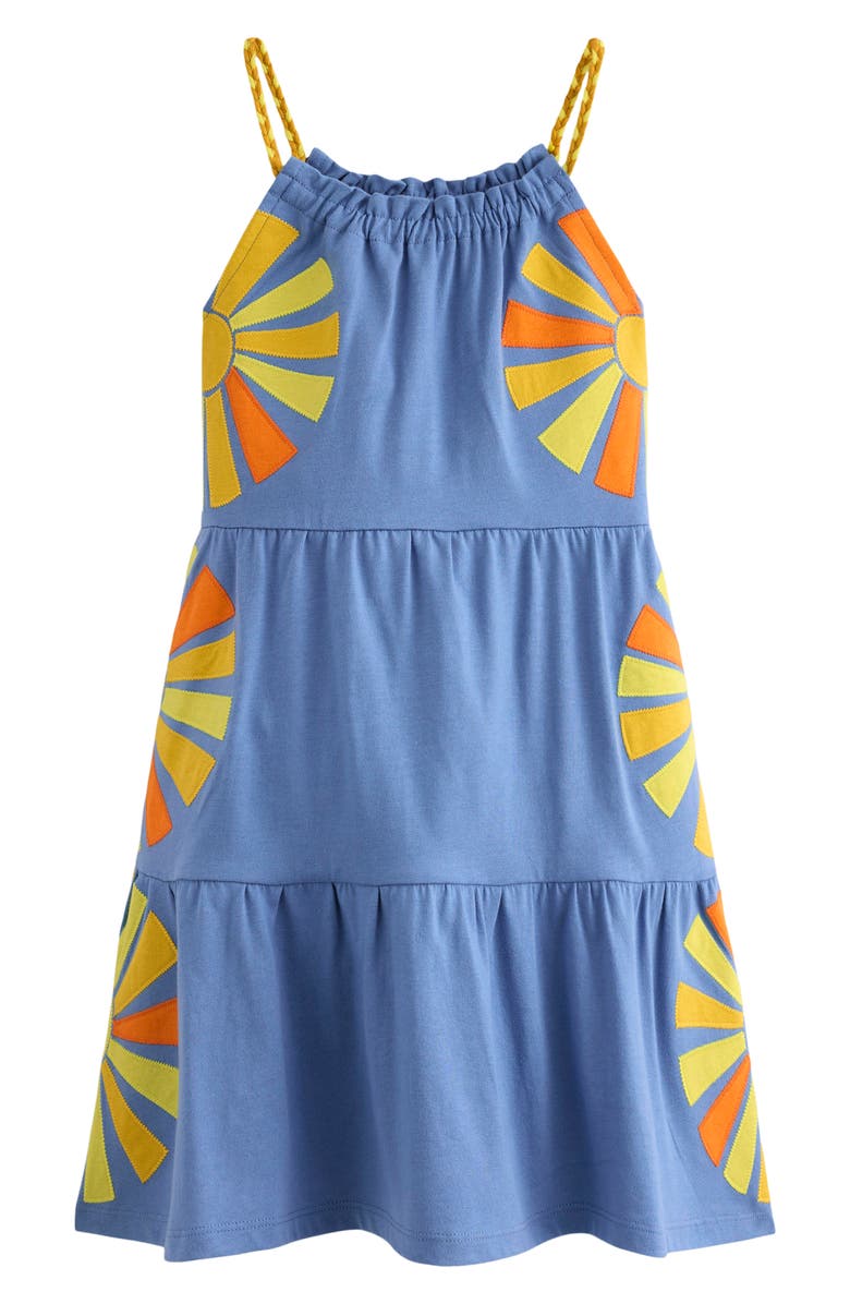 Mini Boden Kids' Enola Appliqué Jersey Dress, Main, color, Salt Blue Sunrays