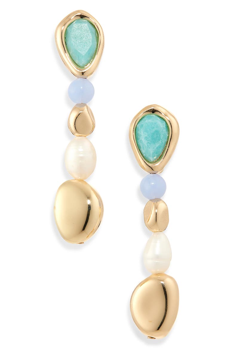 Molten Linear Drop Earrings, Main, color, TURQUOISE MULTI- GOLD
