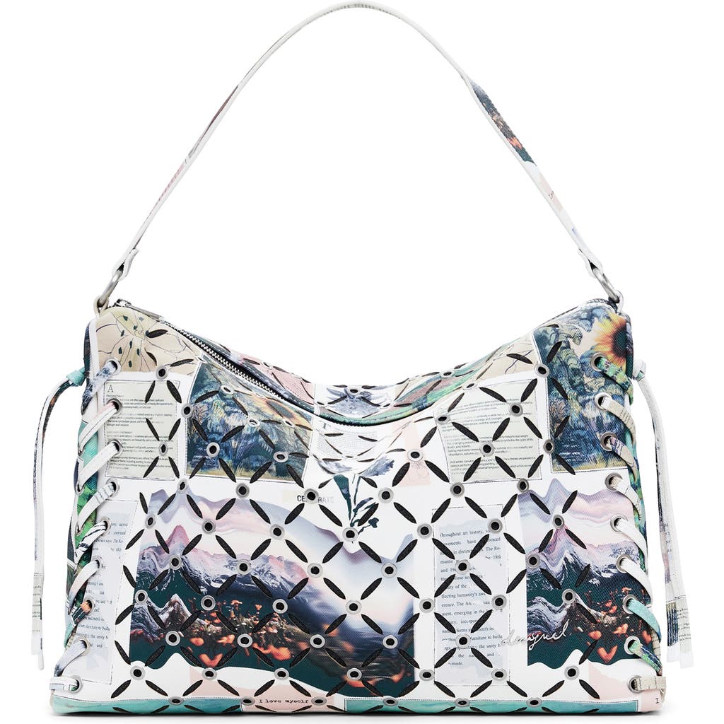 Desigual Medium Collage Perforated Crossbody Bag In White