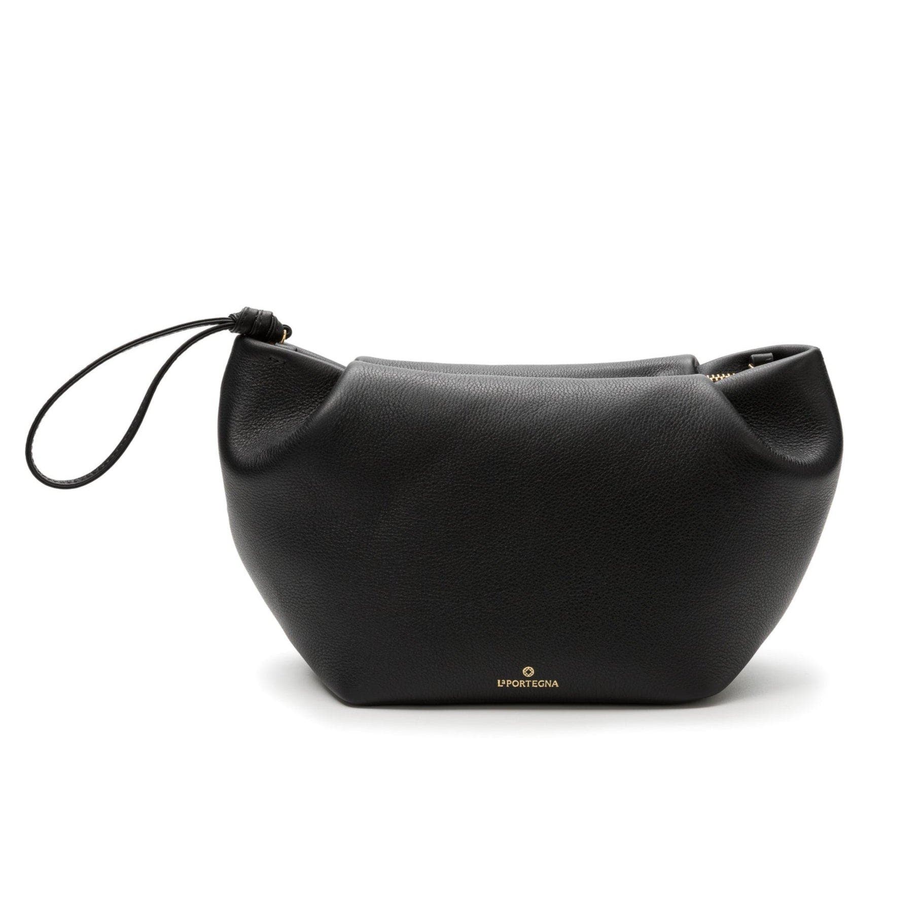 LA PORTEGNA Marta Leather Clutch Bag With Shoulder Strap, Alternate, color, Black