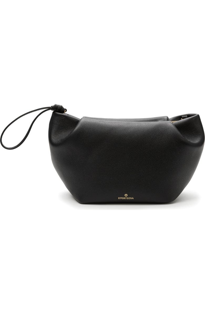 LA PORTEGNA Marta Leather Clutch Bag With Shoulder Strap, Alternate, color, Black