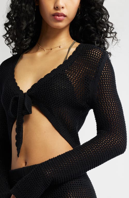 Bp. Open Stitch Tie Front Crop Cardigan In Black