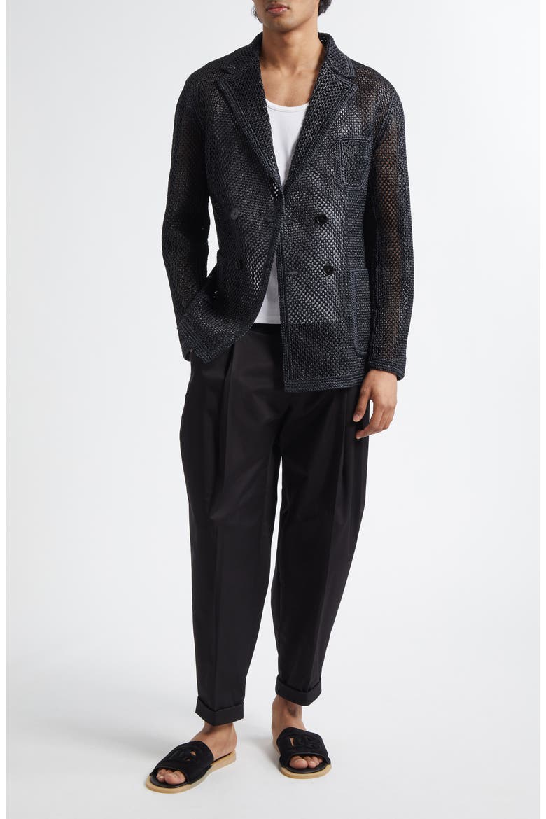 Portofino Double Breasted Raffia Mesh Sport Coat, Alternate, color, BLACK