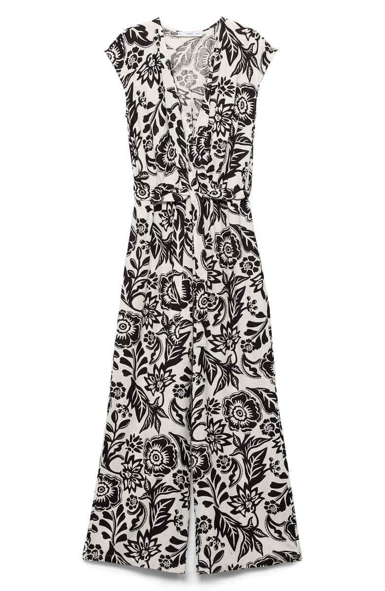 MANGO Floral Belted Jumpsuit, Alternate, color, White