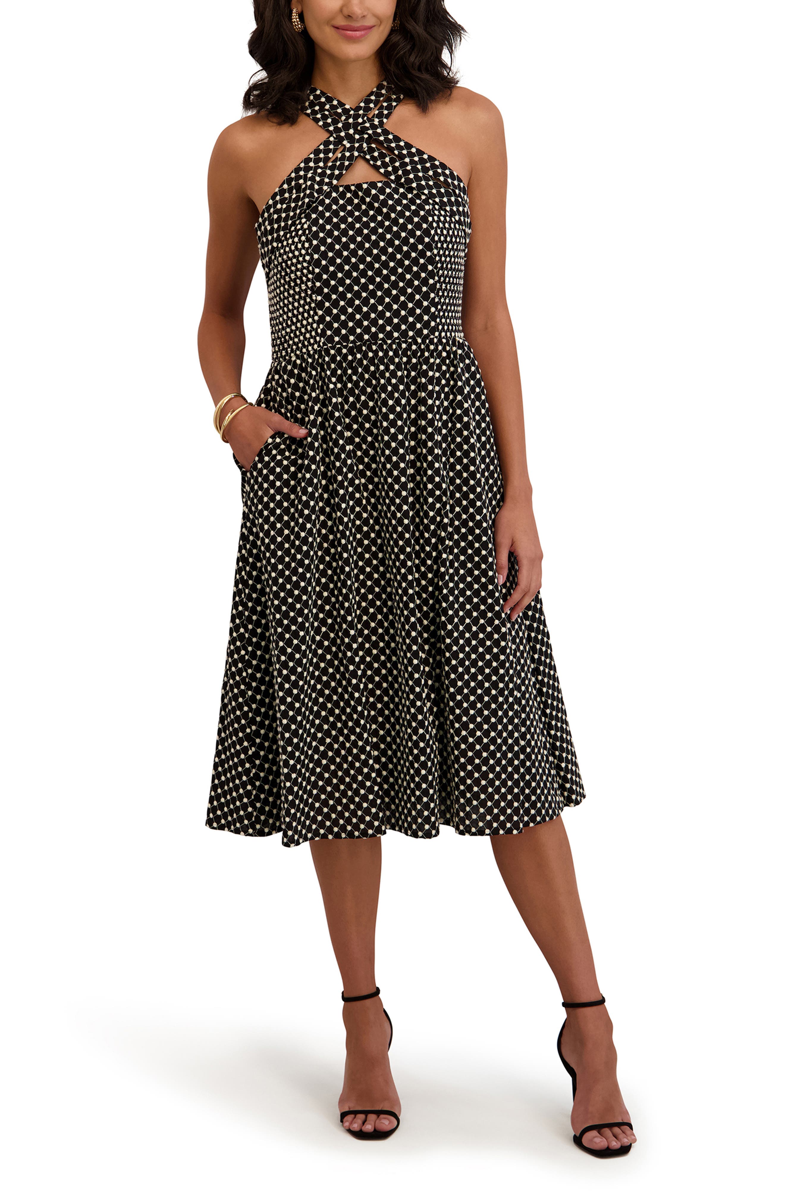 Kensie Embroidered Halter Dress