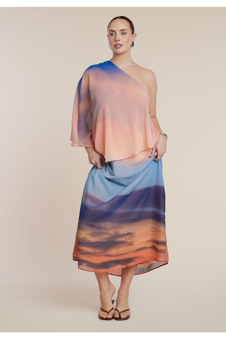 Printed Cape Maxi Dress, Alternate, color, AFTER DUSK